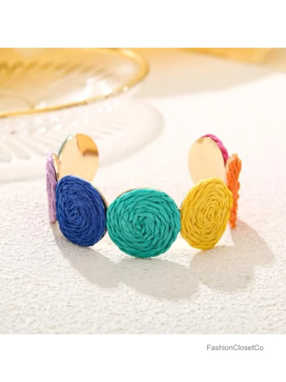 Raffia Multiple Circles Cuff Bracelet Adjustable Handmade Bangle